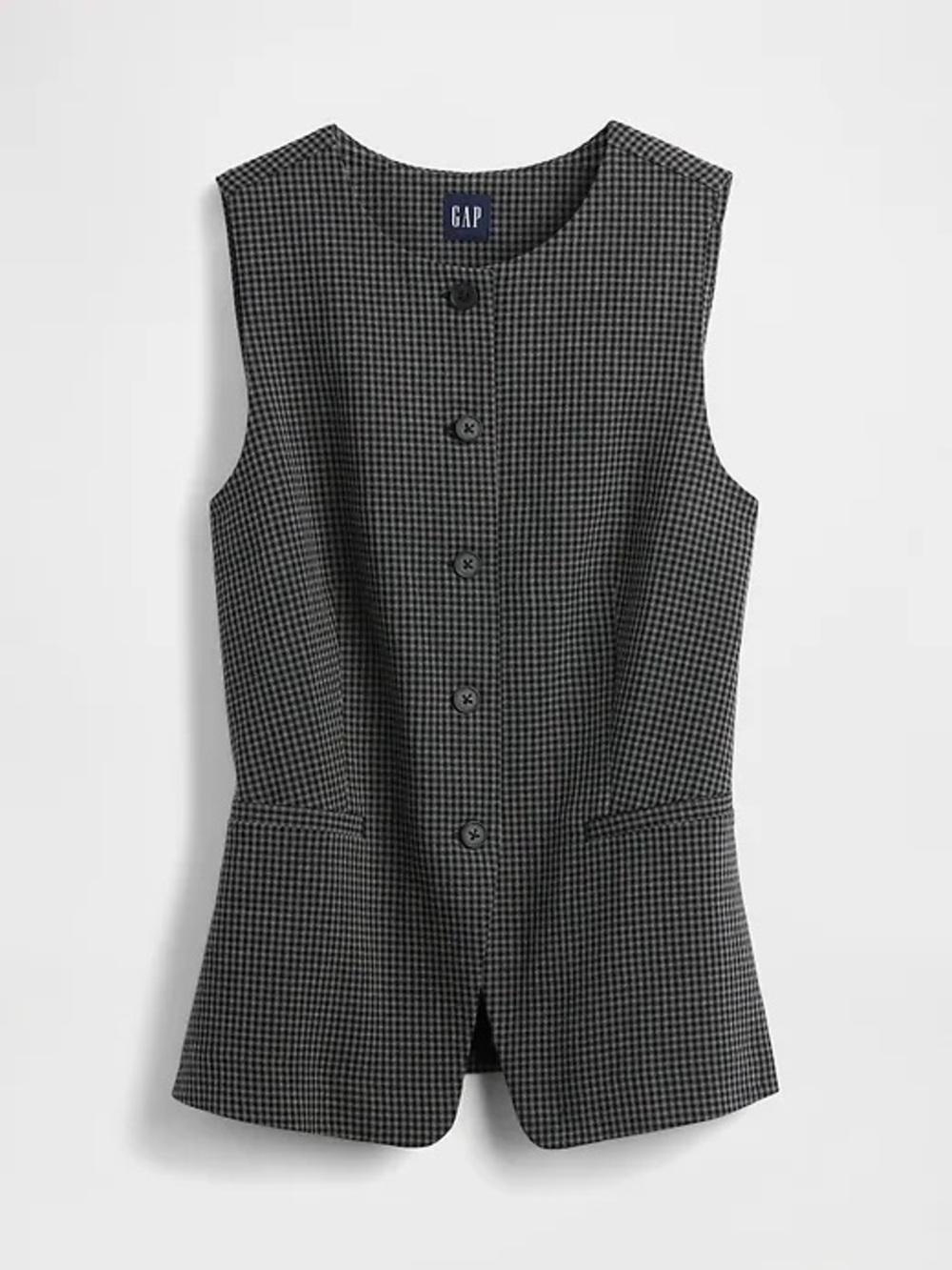 NWT GAP Black & Gray Houndstooth Button-Front High Neck Vest Size Small